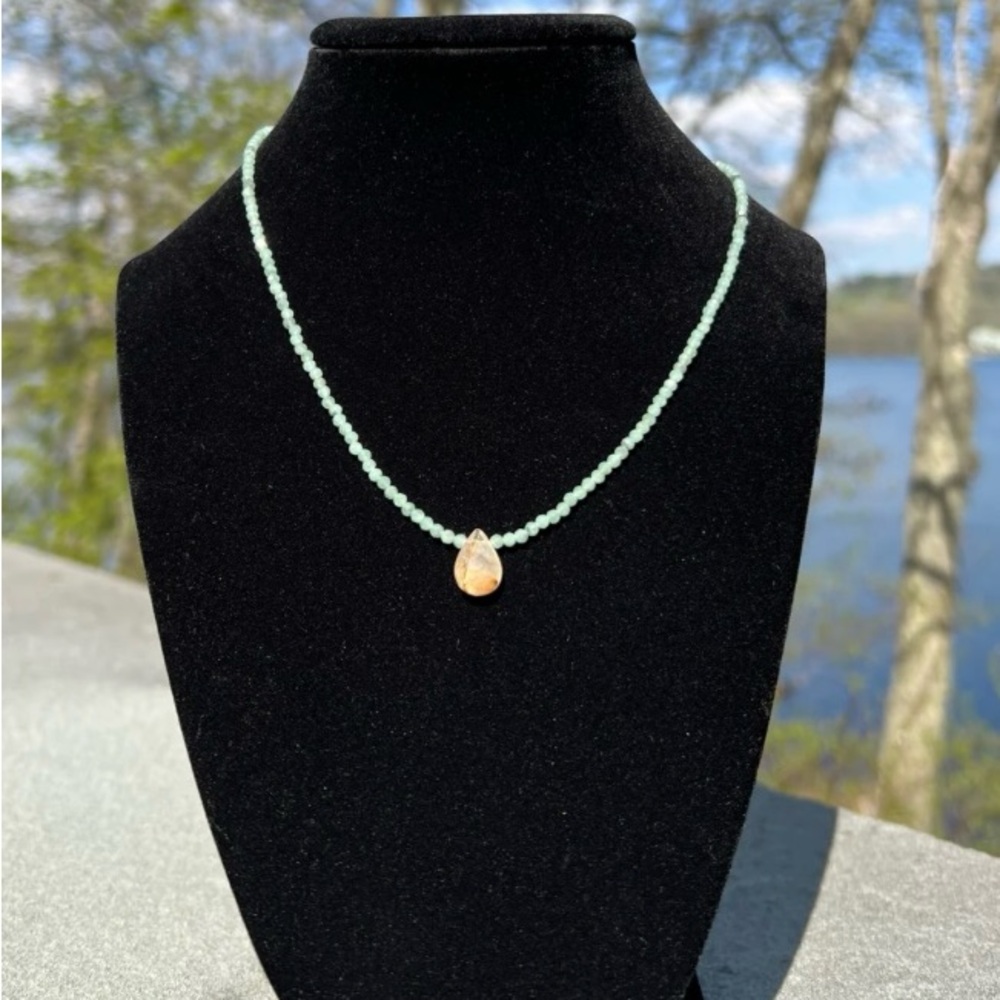 Handmade Crystal Necklace- Jade & Rutliated Quartz Necklace